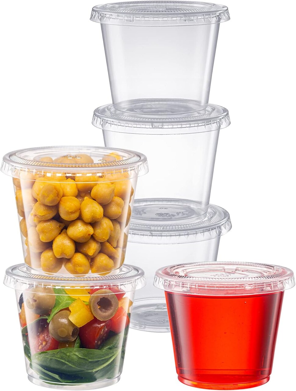 100 Count Clear Disposable Plastic Portion Cups with Lids - Small Plastic Condiment Containers for Sauce, Salad Dressings & Portion Control